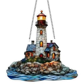 Wandbild oder Fensterbild Leuchtturm auf der Klippe 20 x 20 cm Maritim Deko MU K162