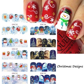 Christmas Nail Stickers Decals - 3D Holiday Nail Decals Watermark Nail Art Stickers with Christmas Elk Snowman Snowflake Design Nail Art Supplies Stickers for Women Xmas Decor 1 Large Sheets(12 Pcs)
