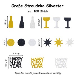 DazzJoy Confetti Confetti New Year's Eve Decoration 2025 Large 2-3.3 cm, New Year's Eve Confetti Gold, Glitter New Year's Eve Table Decoration Confetti New Year's Eve Party