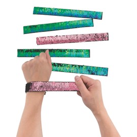 Fun Express Mermaid Reversible Flipping Sequin Slap Bracelets - Set of 12 - Birthday Party Favors for Girls of All Ages