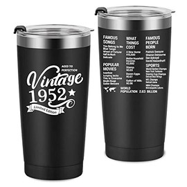 1952 70th Birthday Gift for Women and Men - 70th Gifts for Parents - 70th Class Reunion - Mom Dad Wife Husband Present - 20oz Tumbler Cup（black）