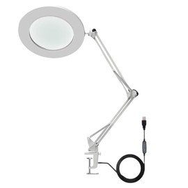 10X Magnifying Glass with LED Light Flexible Arm Brightness Adjustable 3 Colors Workbench Light with Clip White