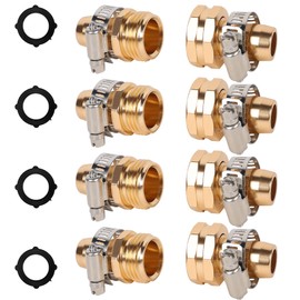 Triumpeek 4 Sets Garden Hose Repair Connector with Clamps, Aluminum Water Hose End Replacement Fit for 3/4" and 5/8" Garden Hose Fittings