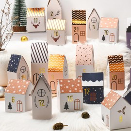 KOHMUI Advent Calendar for Filling, 24 Christmas Calendars Houses for DIY Crafts, Boxes Christmas Village Advents Self-Filling House Shape Craft Set