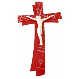 KVN Glass Cross with Ceramic Body (10cm), with Murano Glass Flowers, Approximately 21 x 13.5 cm