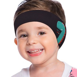 MoKo Swimming Headband for Kids, Cute Dinosaur Swinmmers Headband Ear Band for Kids Keep Water Out Waterproof Ear Protection Band for Bathing Swimming Ear Band for Kids Age 3-9 M Size - Black