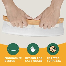 H&Zebrabro Stainless Steel Pizza Cutter Rocker Blade, Professional Pizza Slicer Cutter with Cover, Pizza Knife Rocker 13 Inches Wood Handle, Kitchen Gadgets