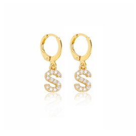 Gold Gold Plated CZ Letter Initial Hoop Earrings for Women Small Huggie Hoop Earrings Jewelry Valentine's Day Gifts for Her-S