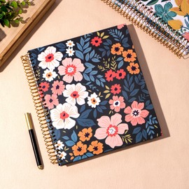 CAGIE Spiral Notebook 8.5 x 11 Hardcover Notebooks College Ruled with Large Pocket Aesthetic Floral Note Book Spiral Bound Journal Notebooks for Work Note Taking Women Writing School, 200 Pages