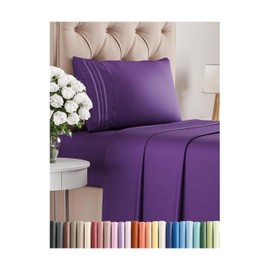 Twin Size 3 Piece Sheet Set - Comfy Breathable & Cooling Bed Sheets Set - Hotel Luxury Bedding for Women, Men, Kids, Teens, Boys & Girls - Deep Pockets, Ultra-Soft, Wrinkle Free - Oeko-Tex - Purple