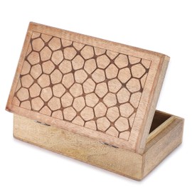 Ajuny Jewellery Storage Box Hand-Carved Decorative Wooden Art Box Stone Design – Multipurpose Watch Box Treasure Chest Ideal for Gifts – Brown, 20.3 x 12.7 cm
