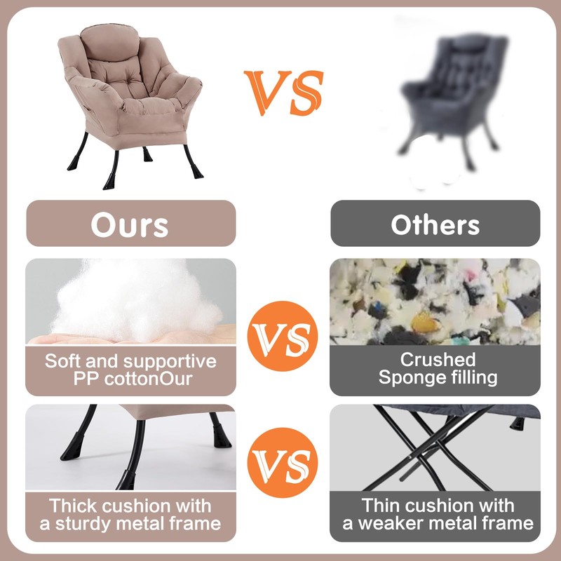 Lazy Chair, Comfy Reading Accent Chair for Bedroom, Khaki