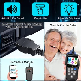 Cloud Printing OBD2 Scanner Battery Tester CAN Diagnostic Scan Tool IPS Color Screen Code Reader Engine Check Fault Light Scanner Car Diagnostic Scan Tools Read Voltage/Life for OBD2 Cars Since 1996