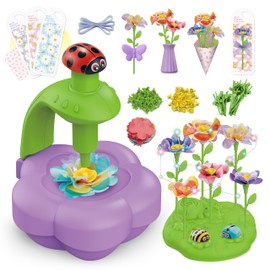 Wiyeang DIY Flower Bouquet Kit for Girls,Arts and Crafts for Kids Ages 6-12,Birthday Gifts Ideas for Girl 6 7 8 9 10 11 Year Old-Light and Music Flowers Market Toy