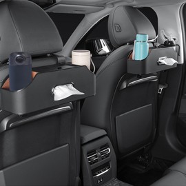 Jimikay Car Headrest Back Seat Organizer with 2 Cup Holder & Tissue Box and Storage Box Hook kids Car Food Sauce Storage Holder Car Interior Accessories for Driving, Travel, Road