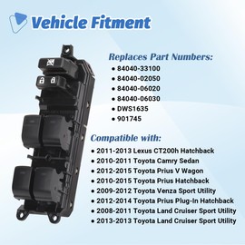 AiYiGu Master Power Window Switch Button Front Driver Side Compatible with Toyota Camry/Land Cruiser/Prius/Venza/Lexus CT200h 2008 2009 2010 2011 2012 2013 2014 2015, Replace OEM 84040-33100