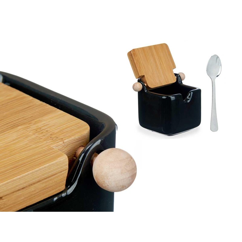 Vessia - Ceramic Sugar Bowl with Bamboo Lid with Sugar