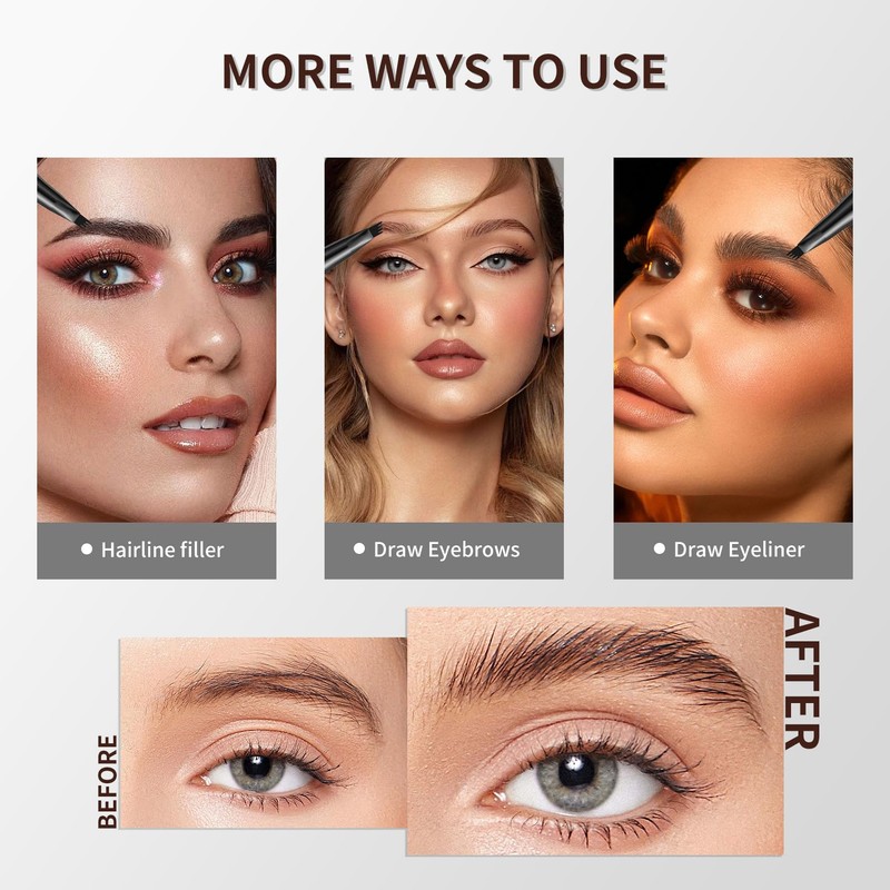 Eyebrow Pencil with 4 Micro-Fork Tip Long-lasting Waterproof Eyebrow Pen