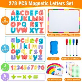 EFO SHM Classroom Magnetic Letters, 278 Pcs Alphabet Magnets with Double Sided Magnet Board Word Cards, Wooden Magnetic Letters and Numbers for Kids Spelling, ABC Fridge Magnets Education Toys