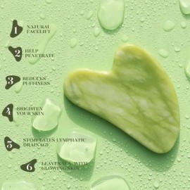 Baimei - Juego De Rodillo Facial Y Gua Sha De Jade; Herramie