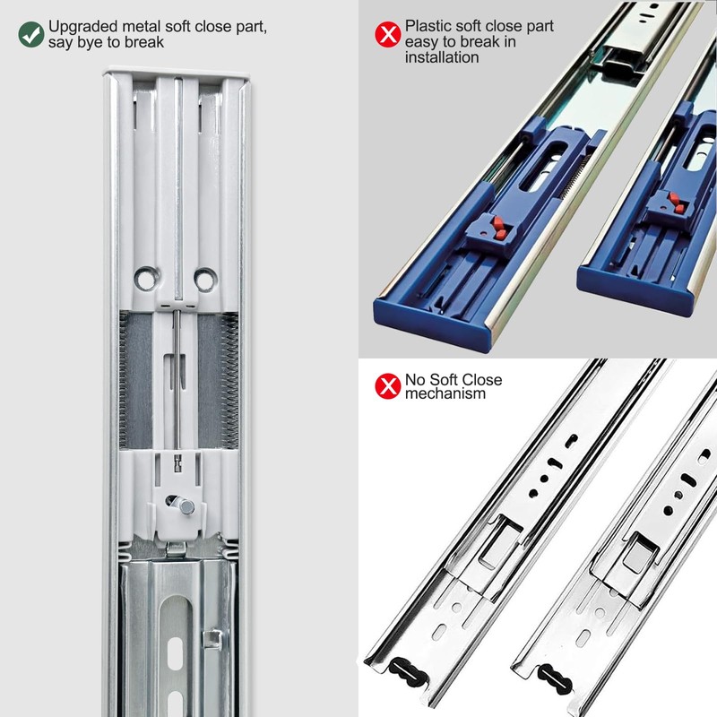 10 inch Soft Close Drawer Slides 4 Pairs Ball Bearing