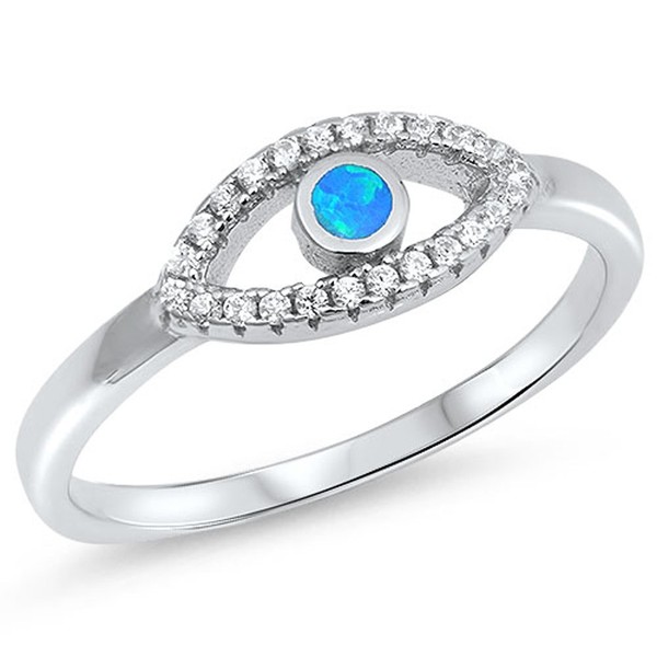 Clear CZ Blue Simulated Opal Evil Eye Ring New .925