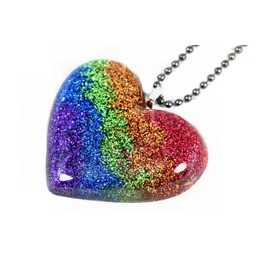 Pride Rainbow Glitter Heart Resin Pendant Necklace LGBTQA+