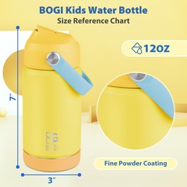BOGI Kids Metal Water Bottle with Straw, 350ml Kid Stainless Steel Water Bottle for School Leak Proof Insulated Water Bottle for Boys Girls Toddlers Children | 2Pack-Mint+Yellow