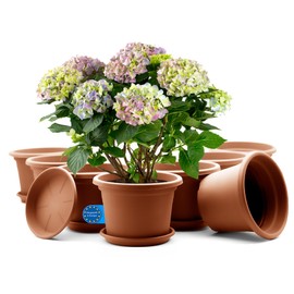 BigDean Pack of 8 Flower Pots with Saucers, Round, Diameter 20 cm, Terracotta, Weatherproof Planter, Made in Europe