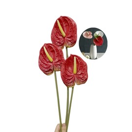 26 "Artificial Anthurium Lily Flowers Permanent Flower, 3 Pcs Tropical Imitation Plant Flower Bouquets for Table Centerpieces and Bridal Wedding Festival Decor Flower (Red)