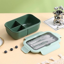DAM Stackable Lunch Box 1100ml with Bowl with Lid and Cutlery 21 x 13 x 7.5 cm Green