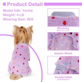 Sebaoyu Fleece Dog Sweater for Small Dog Girl Boy Winter Cute Warm Small Dog Pajamas Polka Dot Pet Clothes Puppy Sweater for Yorkie Cat Dog Clothes Outfit Doggy Pjs 4 Legs Jumpsuit（Purple,XX-Small）
