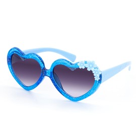 Kids Heart Shaped Sunglasses, Love Heart Shaped Glasses UV Protection Vintage Heart Flower Sunglasses Childrens Eyewear Party Dress up Glasses for Kids Girls Birthday Summer Party A7AXHBMJ (blue)