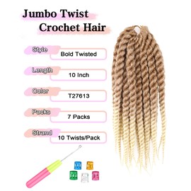 Havana Twist Crochet Hair 10 Inch 7 Packs Jumbo Senegalese Twist Crochet Hair Blonde Crochet Braids for Black Women Short Crochet Braiding Hair(10 Inch,T27/613-Honey Blonde to Blonde)