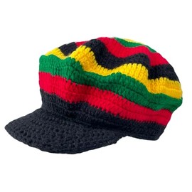 Itzu Men's Rastacap Tam Beret Beanie Hat Cap Peak Crochet Knit in Stripes (Peak)