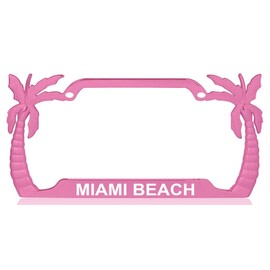 Custom Brother - Miami Beach Palm Tree Design Quality Pink Metal Car SUV Truck License Plate Frame i10