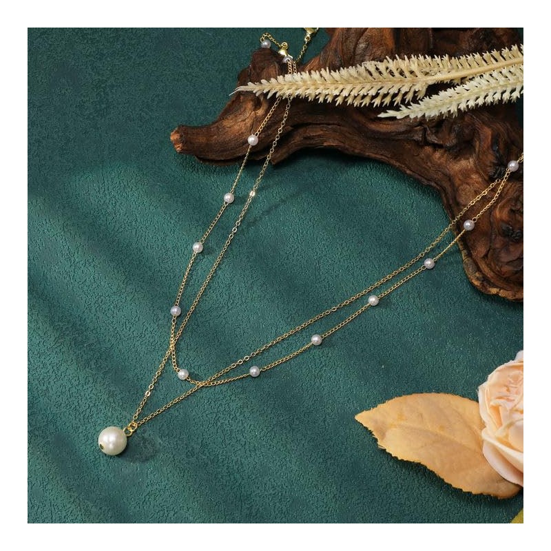 Relveo Gold Pendant Pearl Necklace for Women,Dainty Layered Pearl Necklaces