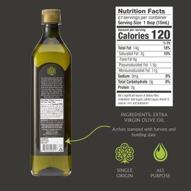 Mina Moroccan Olive Oil Extra Virgin 33.8 Fl Oz, New Harvest, Polyphenol Rich Olive Oil, Single Origin Extra Virgin Olive Oil, Cold Extraction, Less than 0.2% Acidity, 1 L