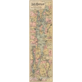 Historic Map - Map of Lake Champlain, 1892, Seneca Ray Stoddard - Vintage Wall Art 07in x 24in