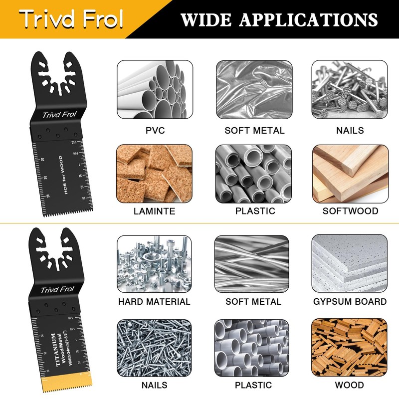 Trivd Frol 50PCS Oscillating Saw Blades, Professional Universal Titanium Multitool