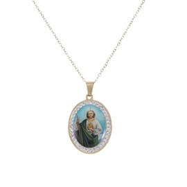 YWLI Miraculous Medal, St.Jude Necklace, Religious Gifts for Women, Golden Stainless Steel Necklace Inlaid Zircon Pendant, Fashion Religious Jewelry, Gifts for Women