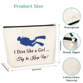 Scuba Diving Makeup Bag Scuba Diver Gifts for Women Friend Girl Diving Lover Gift Scuba Diver Themed Gifts Zipper Pouch Snorkel Diver Gifts Scuba Lover Gift Birthday Cosmetic Pouch