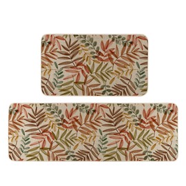 Moutina Watercolor Leaves Eucalyptus Fall Kitchen Rugs Set of 2, Autumn Harvest Thanksgiving Home Decor Low-Profile Kitchen Mats for Floor - 17x29 and 17x47 Inch