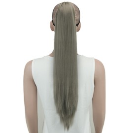 IMISSU Thick Straight Jaw Claw Ponytail Hair Pieces Extensions Pony Tail Clip in Hairpiece 24 Inches (Straight Dark Gray)