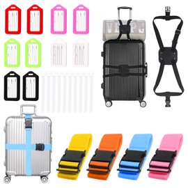 Glarks 15Pcs Luggage Straps Adjustable Suitcase Belts and Bag Bungees with Luggage Tags Assortment Kit, Easy to Travel Accessories for Men Women