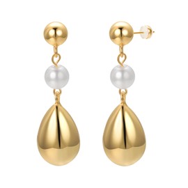 Vissen Golden Teardrop Chunky Earrings Hanging Women's Earrings White Pearls Gold-Plated Fashion Jewellery Drop Earrings, Pearl