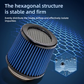 3" 3.5" 4" Inlet Cone Air Filter 76mm 89mm 102mm Car Replacement High Flow Performance Cold Air Intake (Blue)