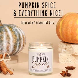 Pumpkin Spice Candle, Fall Candles - 'Pumpkin Spice' Pumpkin Candle, Autumn Scented Soy Candles for Home, Fall Scented Candles for Home, Fall Home Décor, 9oz Reusable Jar, 50Hr Burn, Made in USA