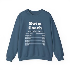 Swim Coach Nutrition Facts Sweatshirt Coach Gift Unisex Crewneck Athletic Apparel Swim Team Sweatshirt swimming teacher Indigo Blue