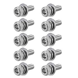 sourcing map M3 x 6mm Stainless Steel Hex Socket Head Cap Screws Bolts Combine with Spring Washer and Plain Washers 10pcs
